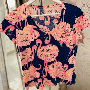 Lilly Pulitzer Pink Flamingo Blue Flutter Top